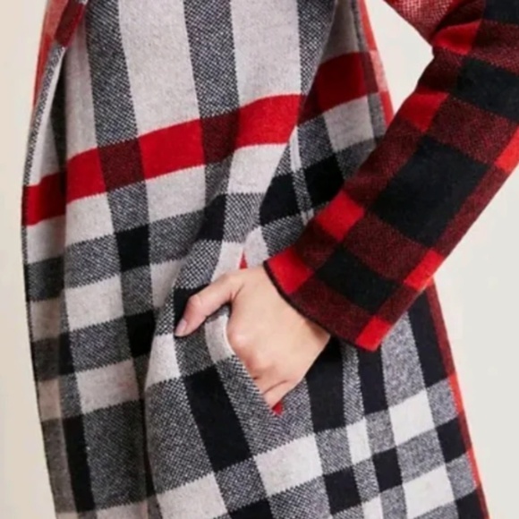 Anthropologie Field Flower Cressida Wool Sweater Jacket S Plaid Hood Fall Retro - Picture 3 of 12
